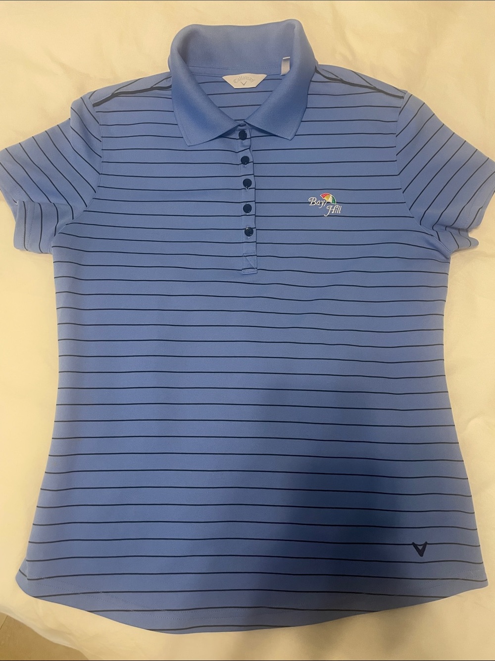 Callaway Bay Hill Golf  Light Blue Polo with Navy Stripes Size Medium